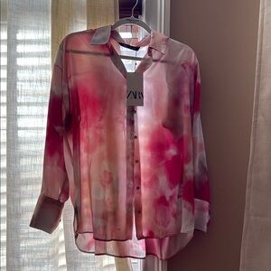 Zara Vibrant Pink and White Blouse